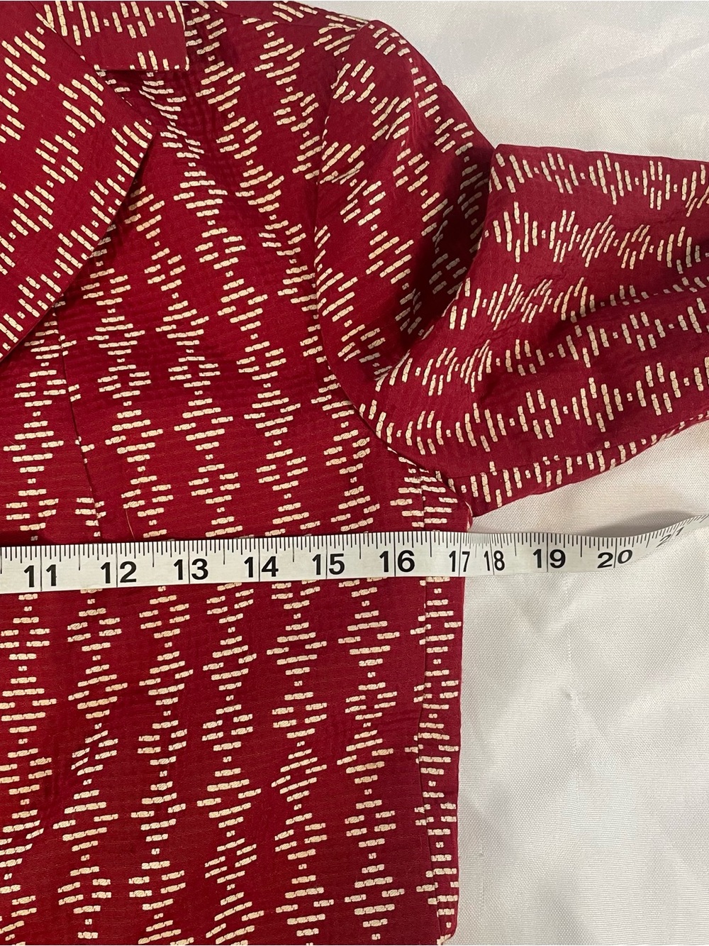 Sigrid Olsen Women’s Red Lined Jacket, Cream Dash Pattern, Buttons/Pockets, Sz 2 - Picture 7 of 13